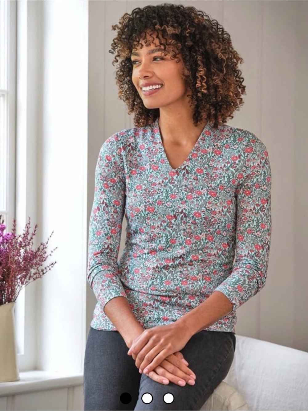 NWT Woolovers Jersey High V Neck Spring Meadow Top, Medium